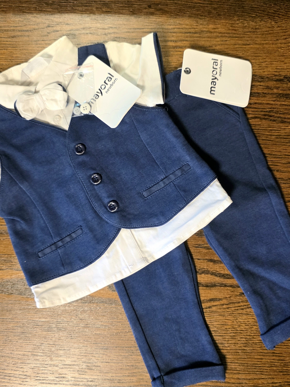 Mayoral Navy Vest and Pants Set with White Shirt Detail
